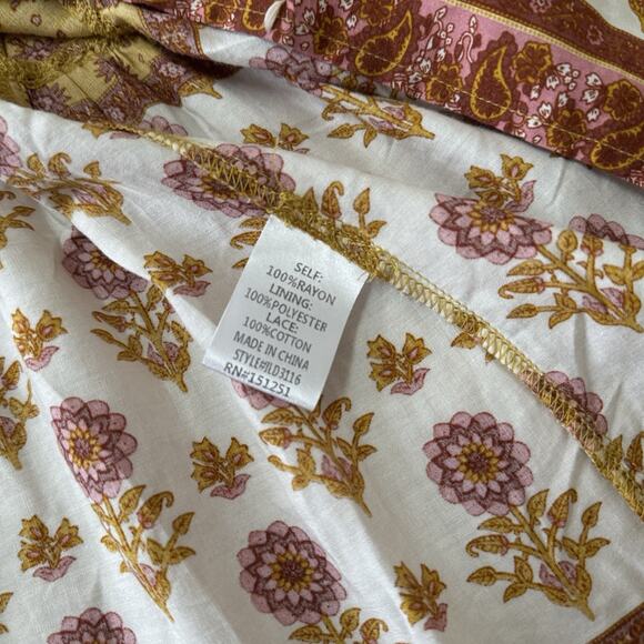 Bohme Floral Rayon Maxi Dress Women XL Yellow Boho Cottagecore Hippie Festival - Picture 11 of 11